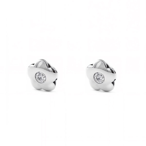 Orecchini bambini fiore margherita Zircone Oro Bianco 9K