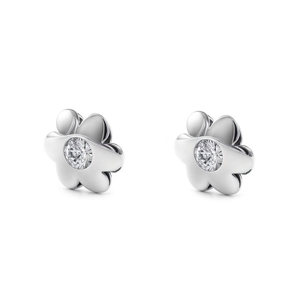 Orecchini bambini Fiore Zircone Oro Bianco 9K