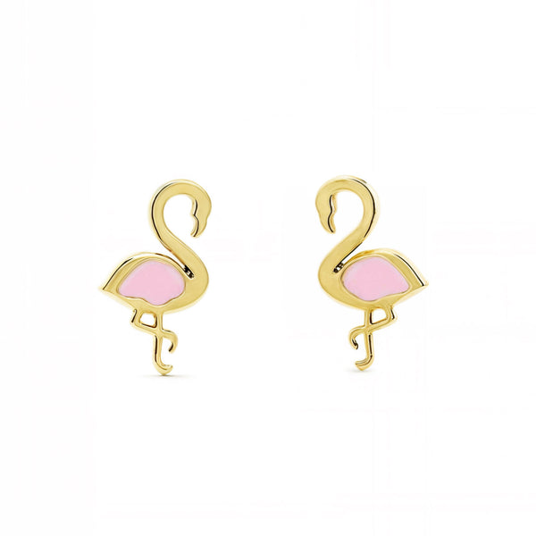 Orecchini ragazza Smalto rosa Fiammingo Oro Giallo 9K