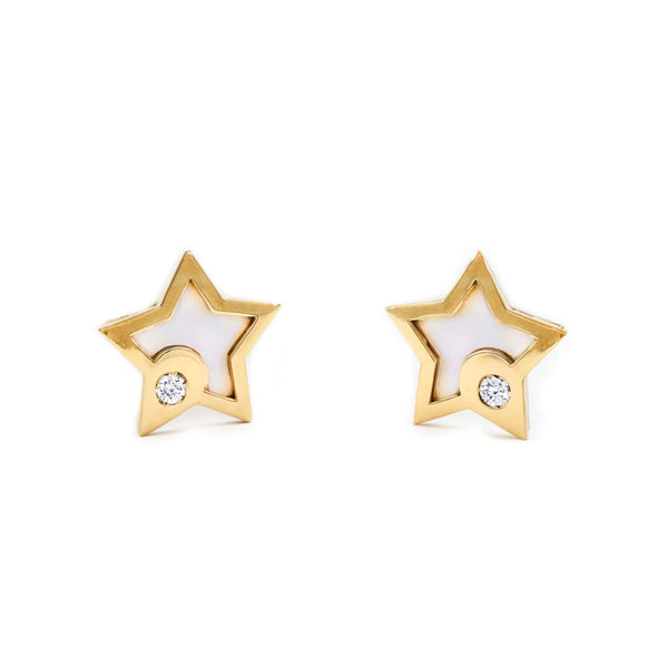 Orecchini bambini ragazza Madreperla Stella Zircone Oro Giallo 9K