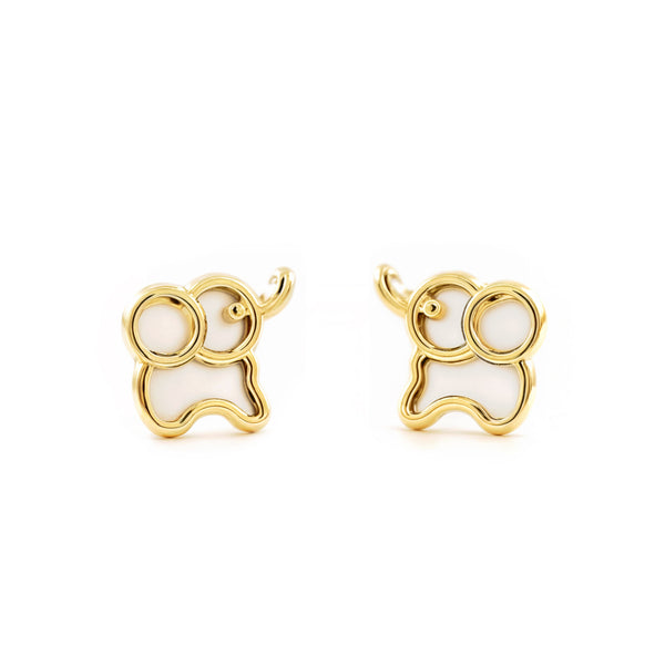 Orecchini ragazza Madreperla Elefante Oro Giallo 9K