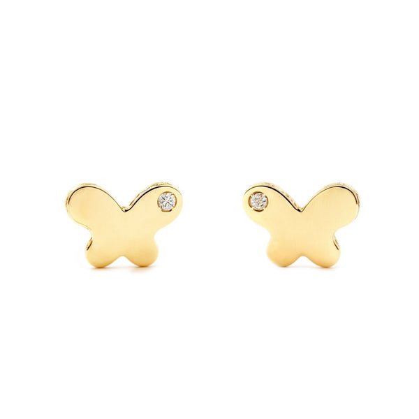 Orecchini bambini ragazza Farfalla Zircone Oro Giallo 9K