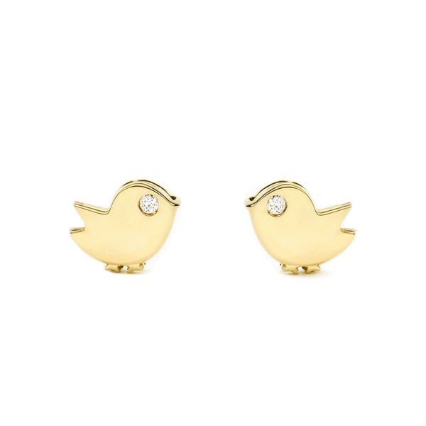 Orecchini bambini ragazza Uccello Zircone Oro Giallo 9K