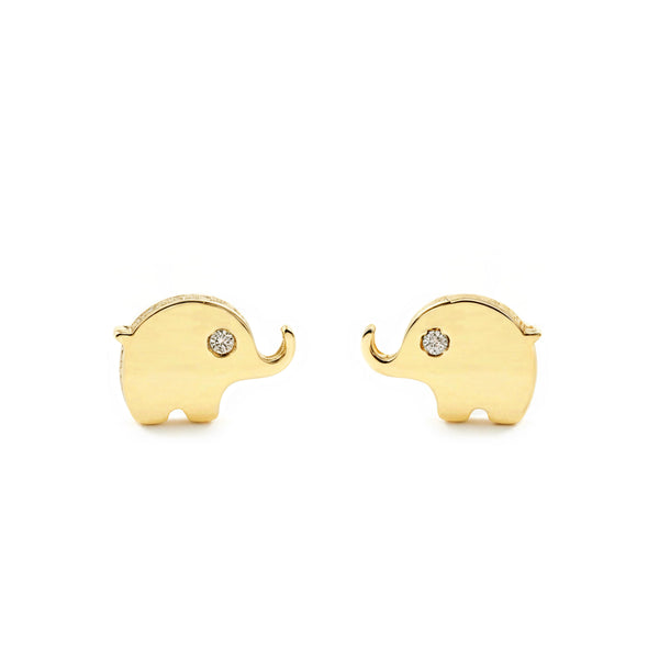 Orecchini bambini ragazza Elefante Zircone Oro Giallo 9K