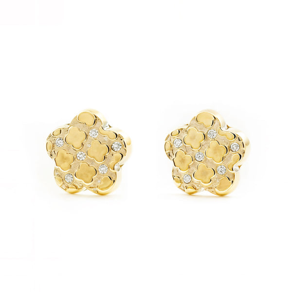 Orecchini bambini ragazza fiore margherita Zircone Oro Giallo 9K
