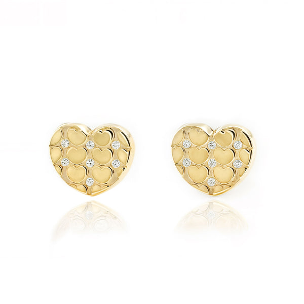 Orecchini ragazza Cuore Zircone Oro Giallo 9K