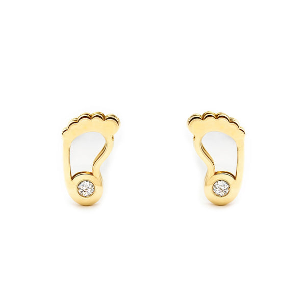 Orecchini bambini ragazza Madreperla Piede Zircone Oro Giallo 9K