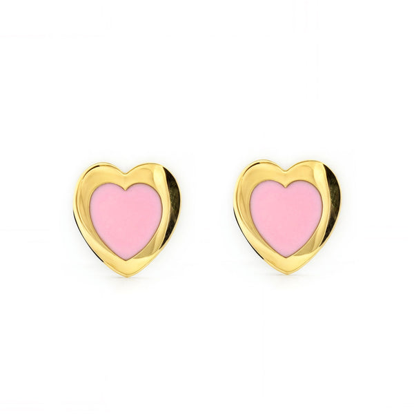 Orecchini ragazza Smalto rosa Cuore Oro Giallo 9K