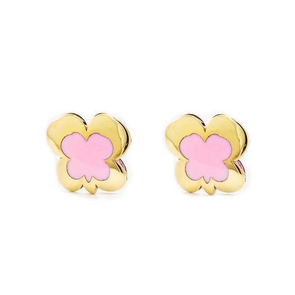 Orecchini ragazza Smalto rosa Farfalla Oro Giallo 9K