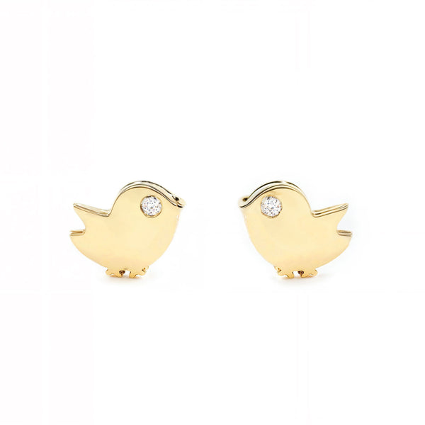 Orecchini bambini ragazza Uccello Zircone Oro Giallo 9K