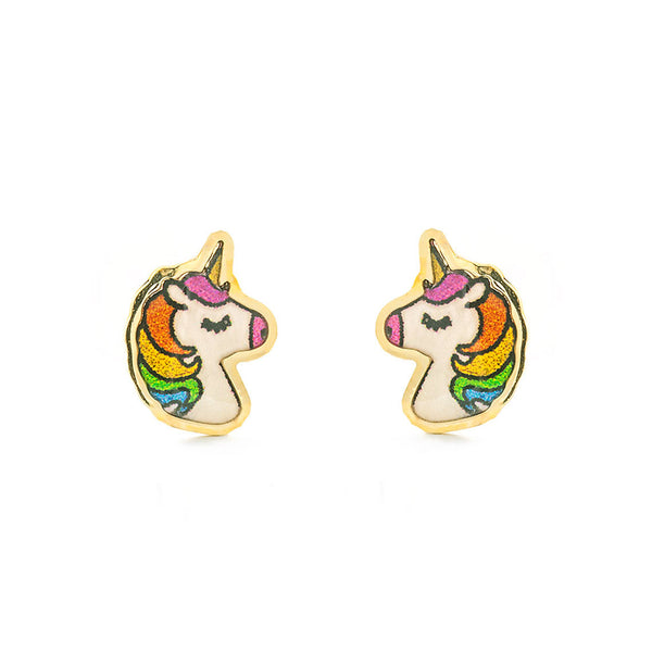 Orecchini ragazza Smalto multicolore Unicorno Oro Giallo 18K