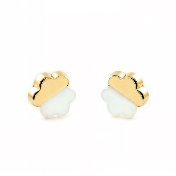 Orecchini bambini ragazza Madreperla Fiore Oro Giallo 9K