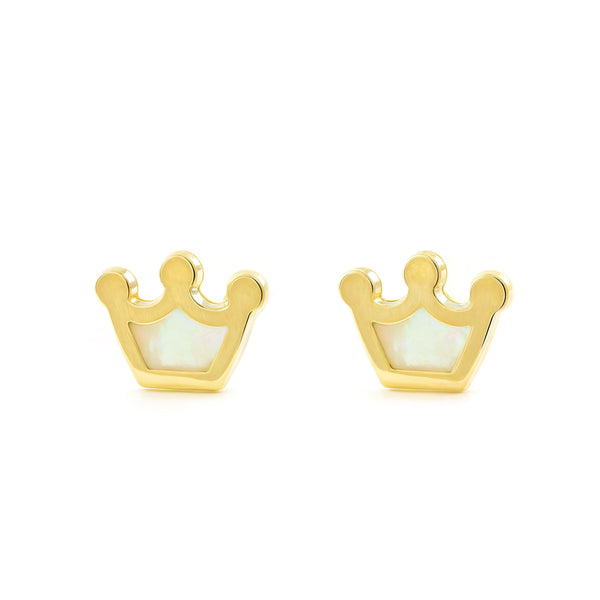 Orecchini ragazza Madreperla Corona Oro Giallo 9K