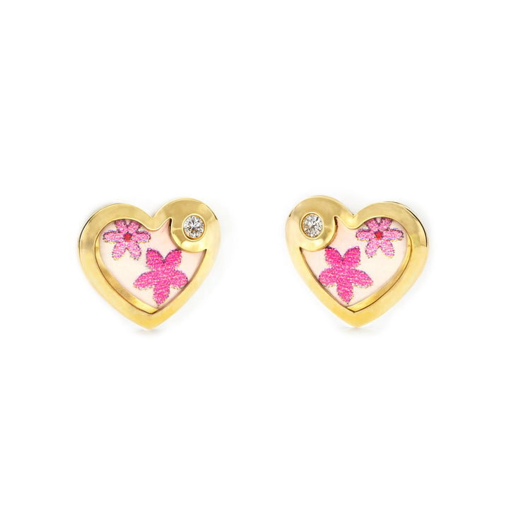 Orecchini ragazza Smalto multicolore Cuore Oro Giallo 18K Orecchini ragazza Smalto multicolore Cuore Oro Giallo 18K