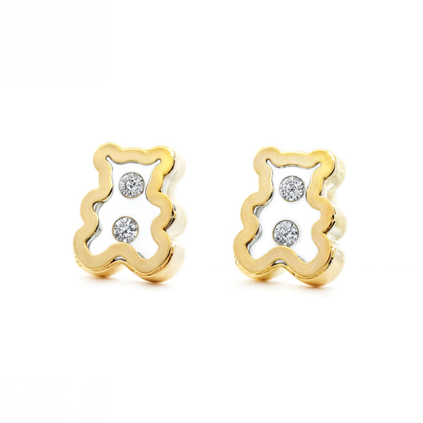 Orecchini bambini ragazza Orso Zircone Oro Giallo 9K