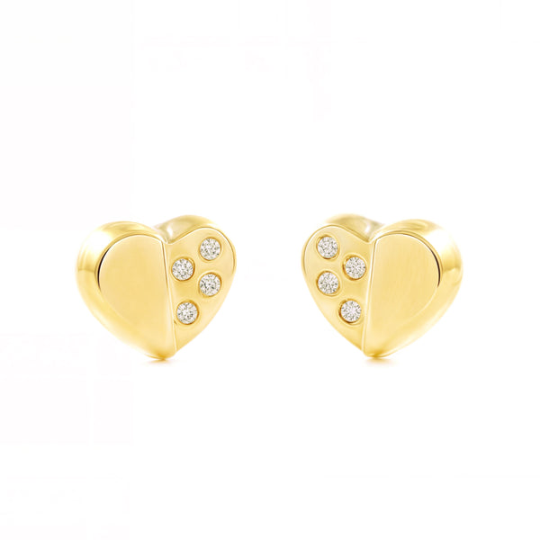 Orecchini bambini ragazza Cuore Zircone Oro Giallo 9K