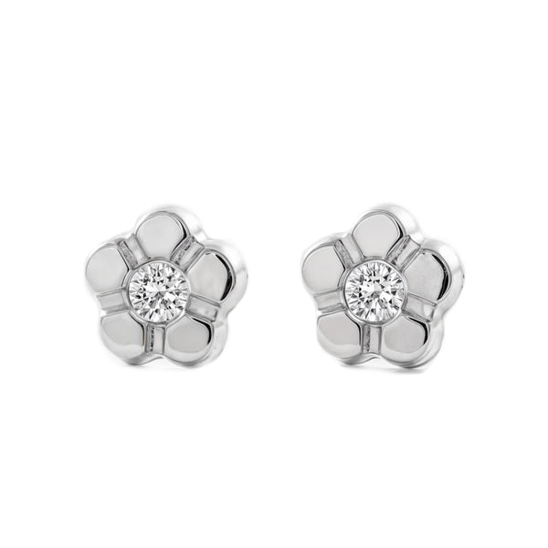 Orecchini ragazza fiore margherita Zircone Oro Bianco 9K