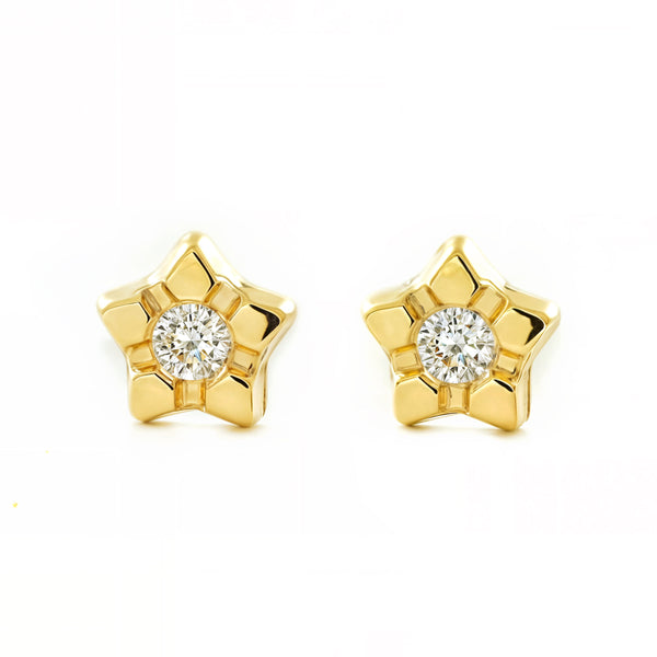 Orecchini bambini ragazza Stella Zircone Oro Giallo 9K