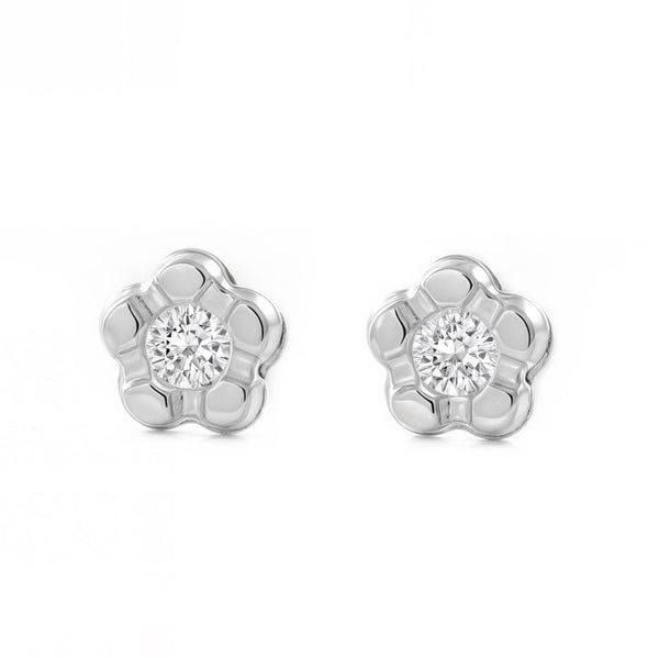 Orecchini bambini fiore margherita Zircone Oro Bianco 9K