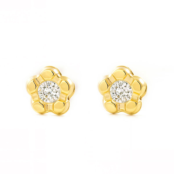Orecchini bambini fiore margherita Zircone Oro Giallo 9K