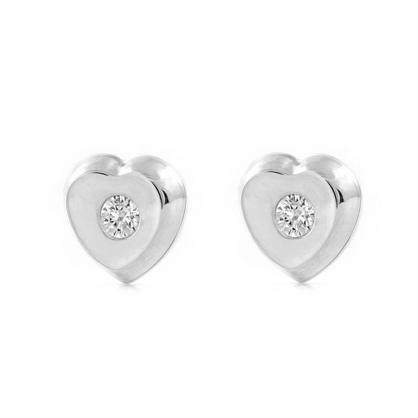 Orecchini bambini ragazza Cuore Zircone Oro Bianco 9K