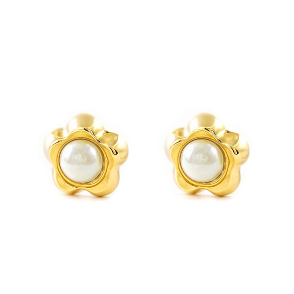 Orecchini bambini ragazza fiore margherita Perla 2.5 mm Oro Giallo 9K