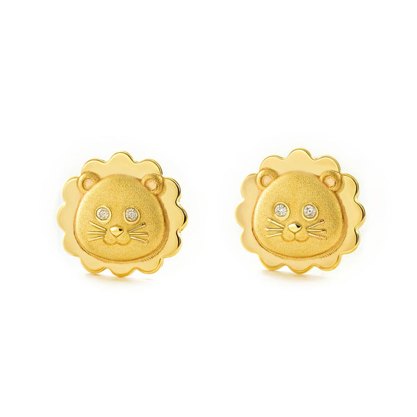 Orecchini ragazza Leone Zircone Oro Giallo 9K opaca e brillante
