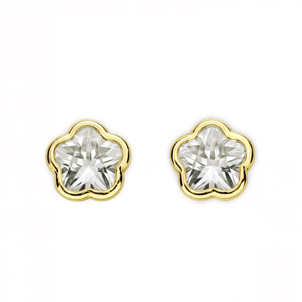 Orecchini bambini ragazza fiore margherita Zircone Oro Giallo 18K