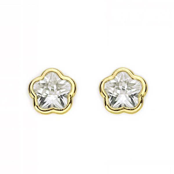 Orecchini bambini ragazza fiore margherita Zircone Oro Giallo 18K