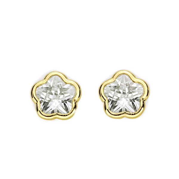 Orecchini bambini ragazza fiore margherita Zircone Oro Giallo 18K