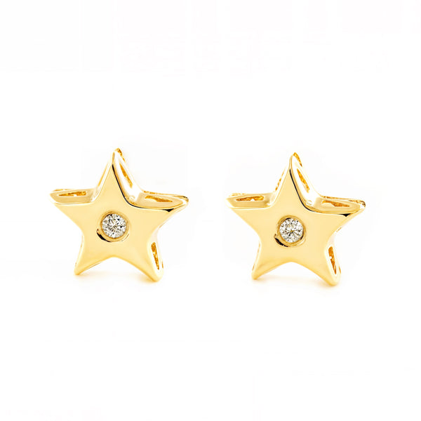 Orecchini bambini ragazza Stella Zircone Oro Giallo 9K
