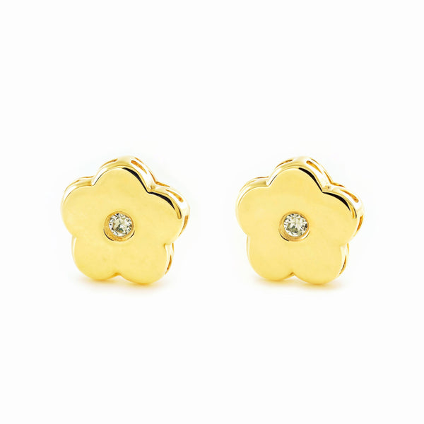 Orecchini bambini ragazza Fiore Zircone Oro Giallo 9K