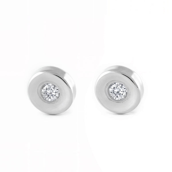 Orecchini bambini Rotondo Zircone Oro Bianco 18K