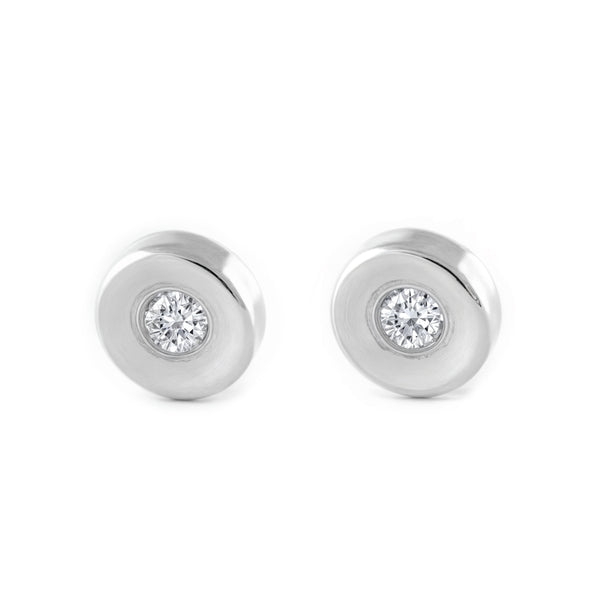 Orecchini bambini Rotondo Zircone Oro Bianco 18K