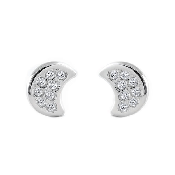 Orecchini bambini ragazza Luna Zircone Oro Bianco 9K