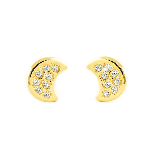 Orecchini bambini ragazza Luna Zircone Oro Giallo 9K