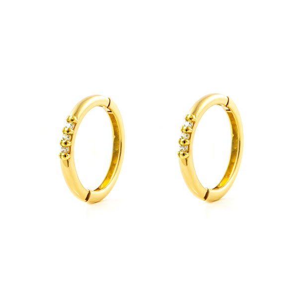 Orecchini donna cerchio rotondo Zirconia Oro Giallo 9K 10 x 1.15 mm