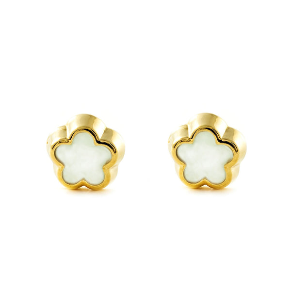 Orecchini Oro Giallo 9K Madreperla Fiore Margherita Brillante