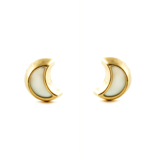 Orecchini Oro Giallo 9K Madreperla Luna Brillante