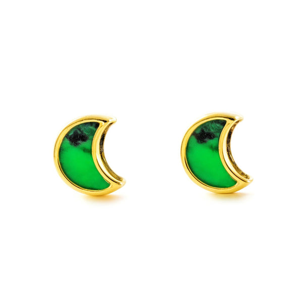 Orecchini Oro Giallo 9K Luna Malachite Brillante