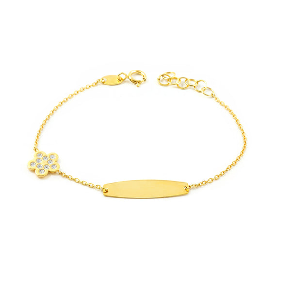 Bracciale Ragazza Oro Giallo 9K Personalizzato Schiava Fiore Margherita Zircone Brillante 14 cm