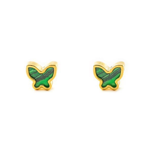 Orecchini Oro Giallo 9K Farfalla Malachite Brillante