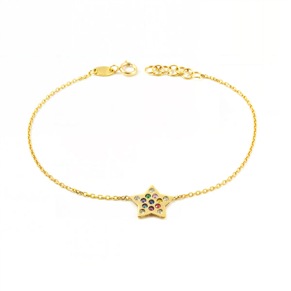 Bracciale Donna Oro Giallo 9K Stella Zircone Colore Brillante 17 cm