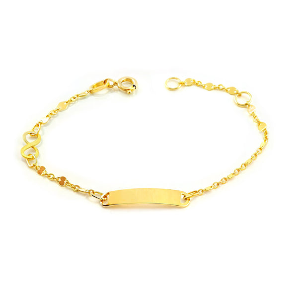 Bracciale Bambina Oro Giallo 9K Personalizzato Schiava Infinito Brillante 14 cm