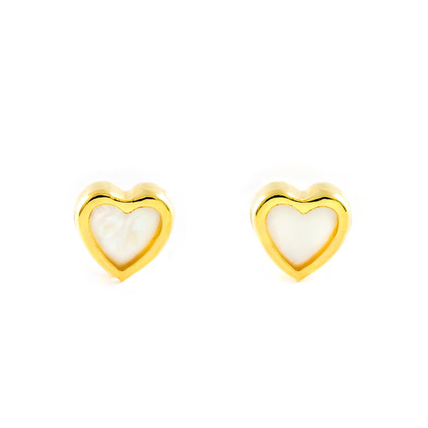 Orecchini Bambini cuore madreperla brillante Oro Giallo 9K