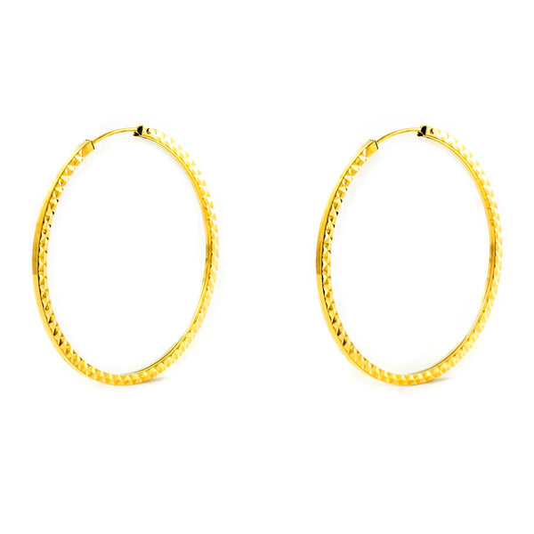 Orecchini donna cerchi quadrati intagliati Oro Giallo 18K 40 x 1.5 mm