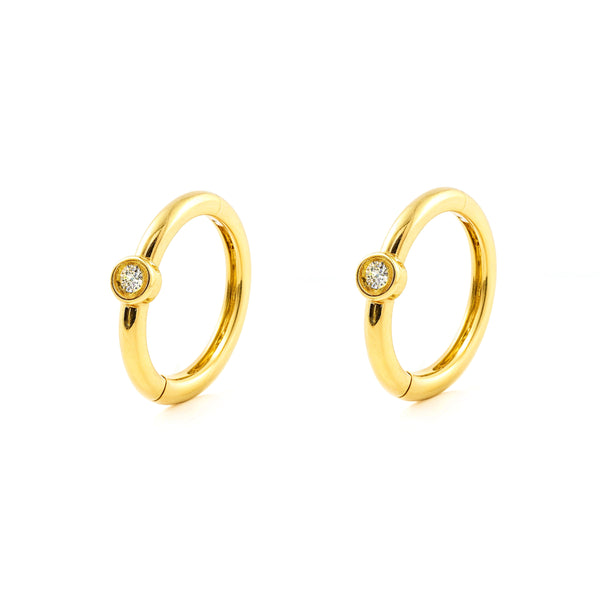 Orecchini donna cerchio rotondo Zirconia Oro Giallo 9K 10 x 2 mm