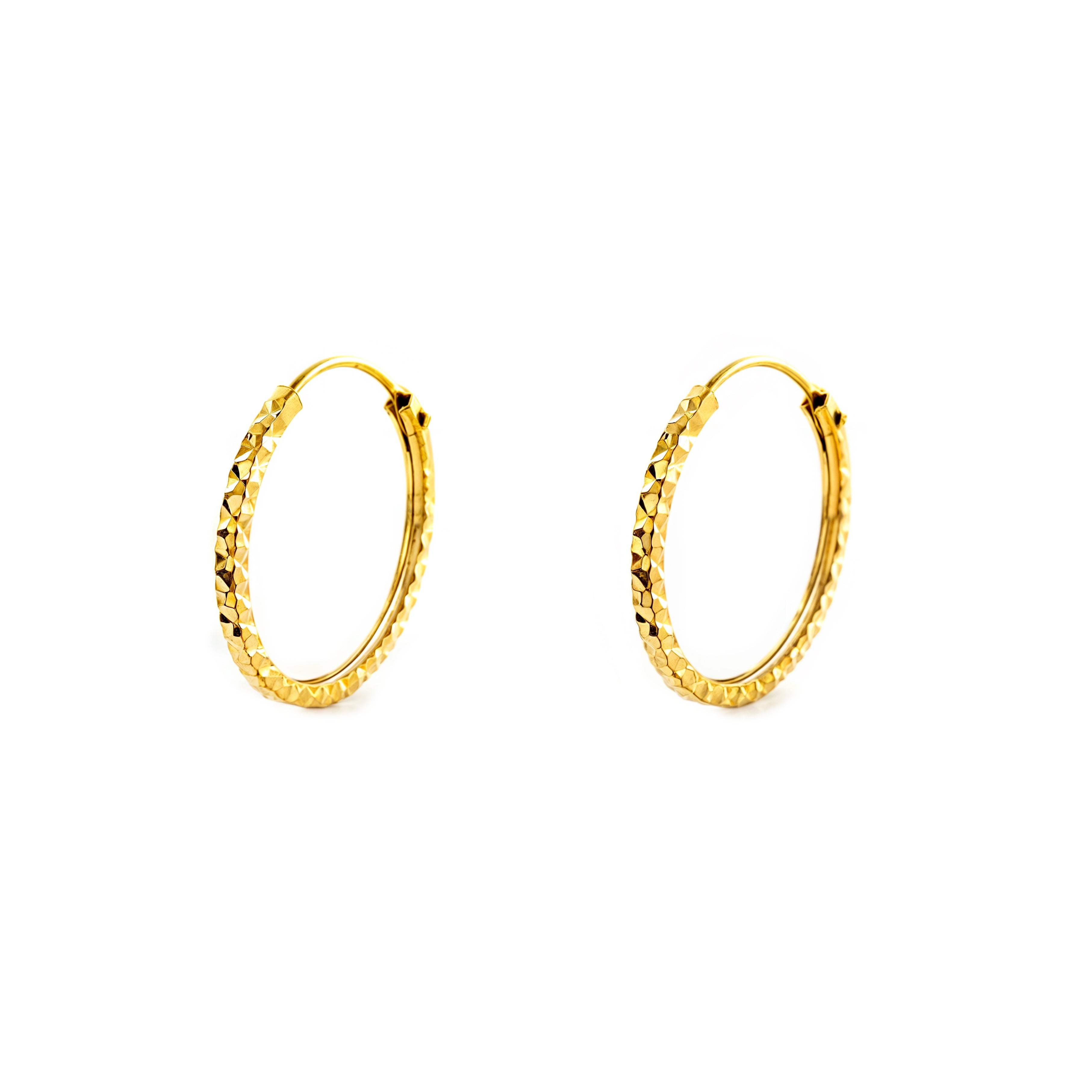 Orecchini in oro giallo 9 carati (9 K) Anelli quadrati intagliati 14 x 1 mm - Certificato Garanzia - Mondepetit - 3038, Normal, Oro giallo, Nessuna pietra preziosa
