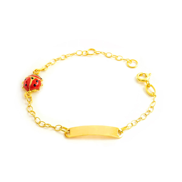 Bracciale Bambina Oro Giallo 18K Smalto Schiava Coccinella Rosso-Nero Lucido 14 cm