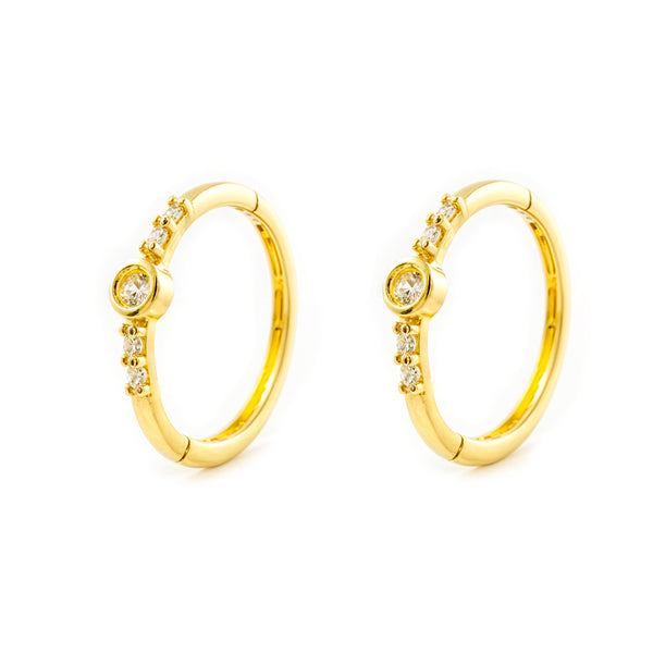 Orecchini donna cerchio rotondo Zirconia Oro Giallo 9K 12 x 2.5 mm